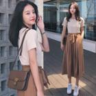 Set: Short Sleeve Plain T-shirt + Carpi Wide-leg Pants
