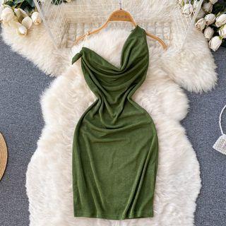 Sleeveless Halter V-neck Plain Dress