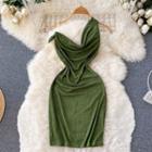 Sleeveless Halter V-neck Plain Dress