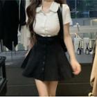 Short-sleeve Plain Shirt / Suspender Mini A-line Skirt