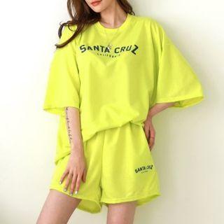 Set: Letter Drop-shoulder T-shirt + Shorts