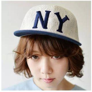 Lettering Embroidered Lace Baseball Cap