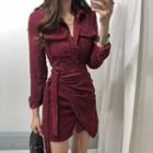 Corduroy Shirred Mini Bodycon Shirtdress