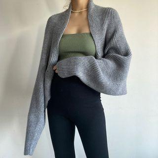 Batwing-sleeve Plain Cardigan