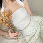 Halter-neck Crop Tank Top / Lace Wide-leg Pants