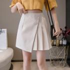 Buttoned Wrap Pleated A-line Mini Skirt
