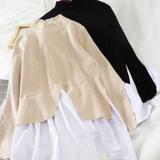 Mock Two-piece Mock-turtleneck Irregular Sweater