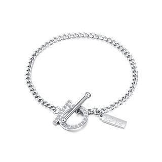 Simple Personality Geometric Round Cubic Zirconia 316l Stainless Steel Bracelet Silver - One Size
