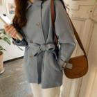 Double-breasted Flap Jacket With Belt Sky Blue - One Size