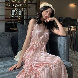 Faux-pearl Sleeveless Dress Pink - One Size