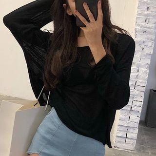 Plain Long-sleeve Sheer T-shirt