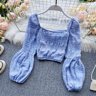 Square-neck Puff Long-sleeve Chiffon Blouse