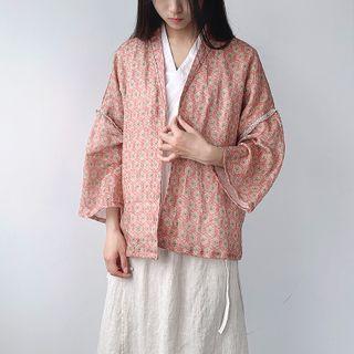 Patterned Open-front Light Jacket Grayish Pink - One Size