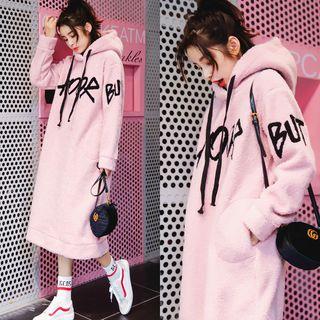 Letter Embroidered Fleece Midi Hoodie Dress