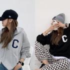 C Letter Embroidered Kangaroo-pocket Hoodie