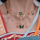 Retro Alloy Beaded Necklace Q66 - Green & Tangerine & Gold - One Size