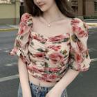 Floral Shirred Cropped Blouse