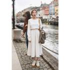 Long-sleeve Tie-waist A-line Midi Dress
