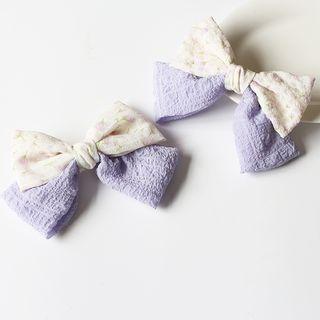Bow Fabric Hair Clip 01 - White & Purple - One Size