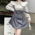 Ruffle Blouse / Suspender A-line Skirt