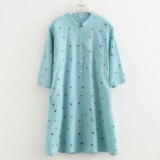 Heart Embroidered Elbow-sleeve A-line Dress Light Blue - One Size
