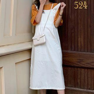 Wide Strap Midi Split Jumper Dress