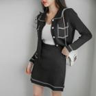 Contrast-trim Knit Jacket & Miniskirt Set