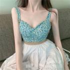 Flower Print Cropped Camisole / Eyelet Lace Mini A-line Skirt