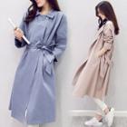 3/4-sleeve Notched-lapel Buttoned Trench Coat