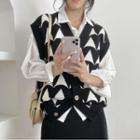 Triangle Print Button-up Sweater Vest Black - One Size
