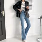 Asymmetric-waist Washed Bootcut Jeans