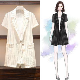 Set: Short-sleeve Striped Blazer + Shorts