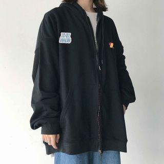 Letter Print Zip-up Hooded Jacket