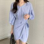 3/4-sleeve Striped Mini Sheath Dress Stripe - Blue - One Size
