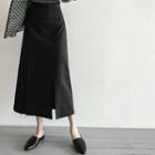 Band-waist Slit-hem A-line Skirt