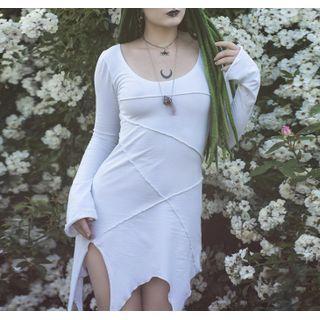 Long Sleeve Paneled Irregular Hem Mini Dress