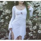 Long Sleeve Paneled Irregular Hem Mini Dress