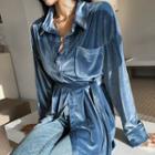 Loose-fit Velvet Shirt & Sash