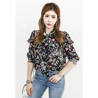 Frilled Chiffon Blouse With Sash