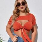Plus Size Short-sleeve Cut Out Crop Top