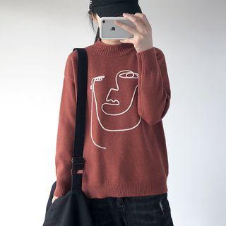 Face Embroidered Long-sleeve Sweater