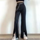 High-waist Chained Slited Boot-cut Pants