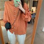 Print Lantern-sleeve Loose-fit Shirt As Figure - One Size