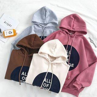 Lettering Fleece Long-sleeve Hooded Sweatshirt
