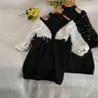 Long-sleeve Mock Two-piece Sequined Mini Dress
