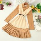 Mock Two-piece Pleated A-line Midi Shirtdress