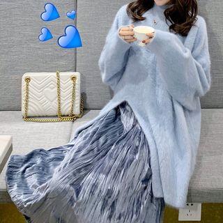 Long Sweater / Velvet Midi Skirt