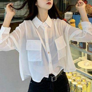 Long-sleeve Plain Pocket Shirt