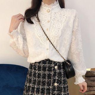 High-neck Plain Lace Blouse