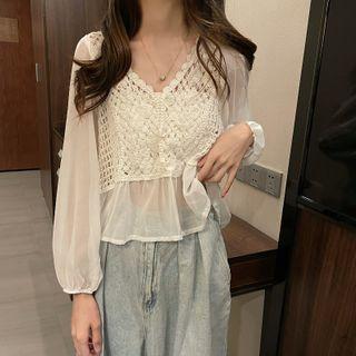 Long-sleeve Patchwork Crop Top